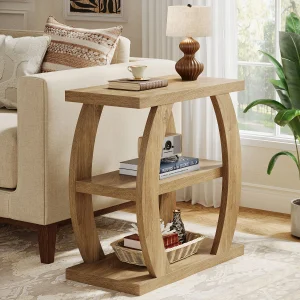 3-Tier Narrow Side Table Natural Oak