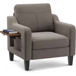 Upholstered Armchair Wooden Side Table