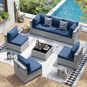Patio Furniture Set, 7 Piece Wicker Sectional Sofa