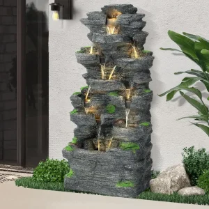 40 High 10-Tier Rock Waterfall Fountain LED Lights