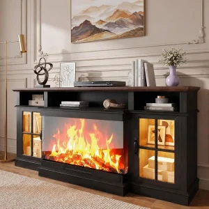 70" Fireplace TV Stand, 3 Sided Glass
