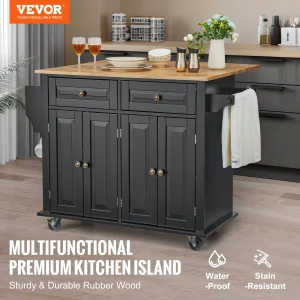 43" Kitchen Island Cart Wood Top Mobile Cart